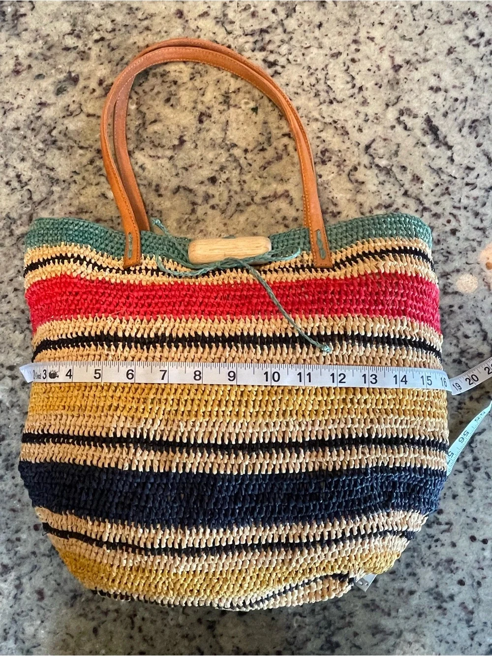Mar y sol Striped Straw Tote Bag with Leather Handles - Multicolor